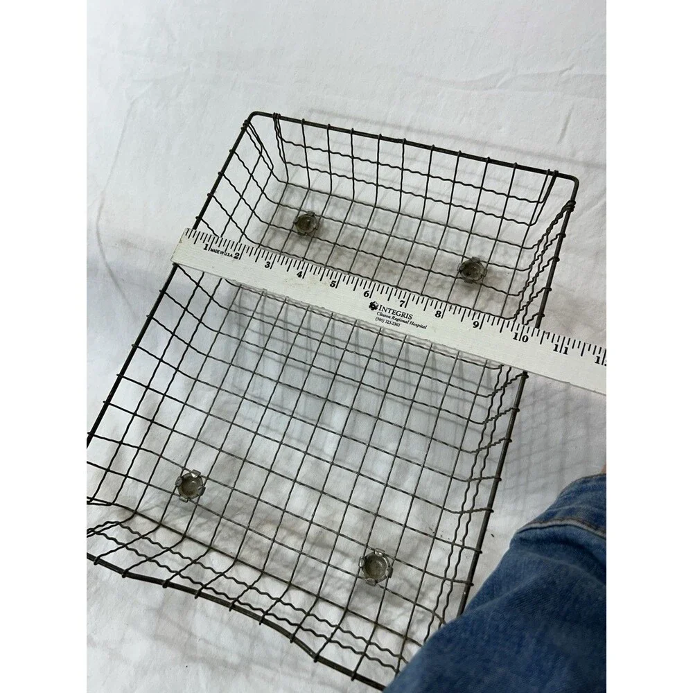 Vintage Wire Desktop File Basket Dark Gray Industrial Farmhouse Office Organizer